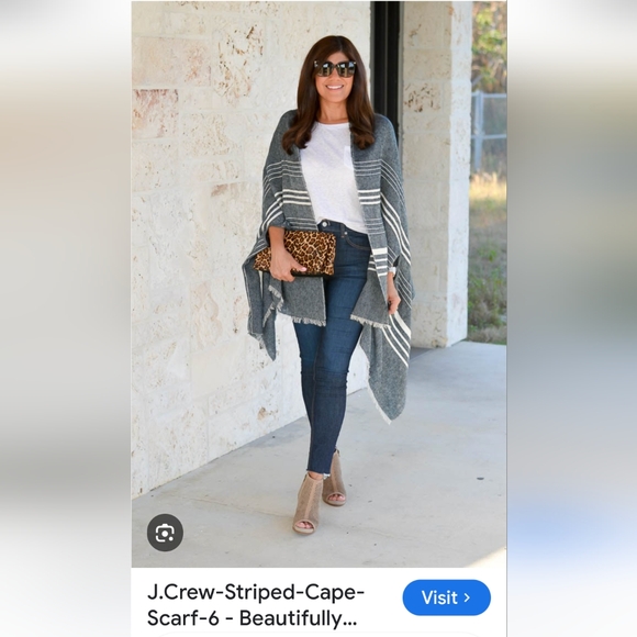 J CREW Striped Gray & White Scarf Shawl Wrap - Picture 3 of 9